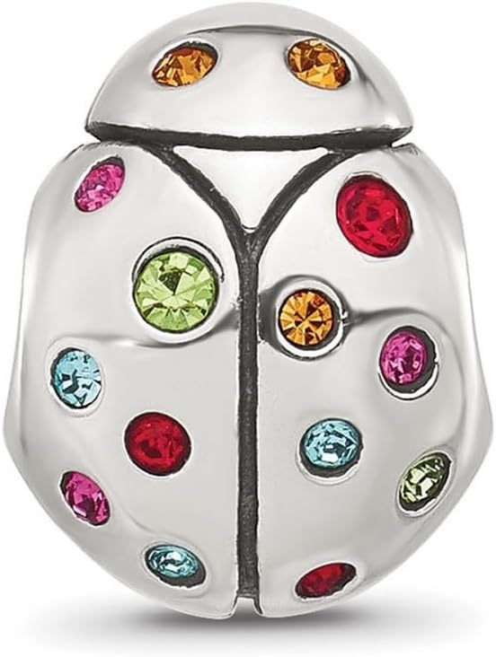 JewelryWeb 9.6mm 925 Sterling Silver Reflections Multi-color Cubic Zirconia Lady Bug Bead Charm Pendant Necklace for Women