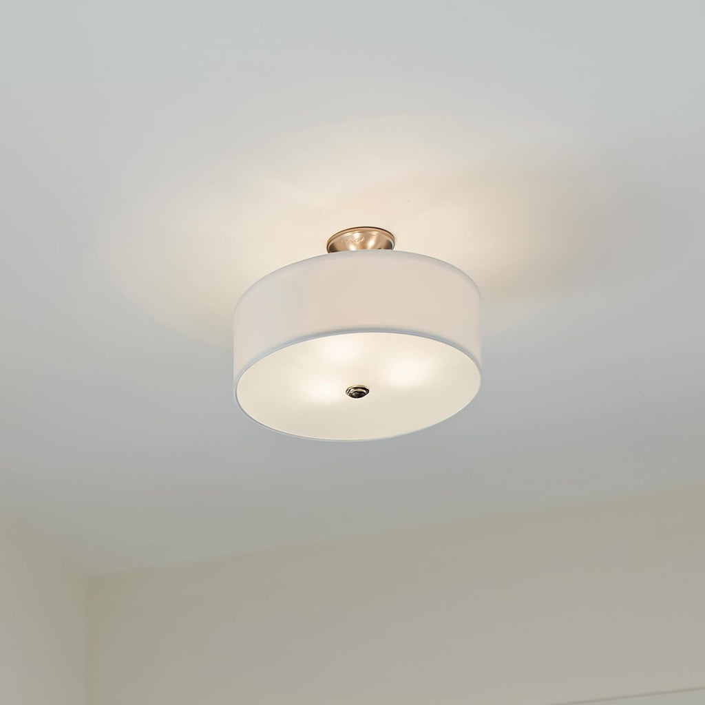 Kichler Shailene 18' Semi Flush Mount Light in Brushed Nickel, 3-Light Round Ceiling Light with Satin Etched White Diffuser, (18' W x 11.25' H), 43692NI