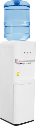 Top Loading Water Cooler Water Dispenser with Two-Tier Locker, Water Cooler Dispenser for 5 Gallon, Top Load Hot & Cold & Warm Water Dispenser (White)