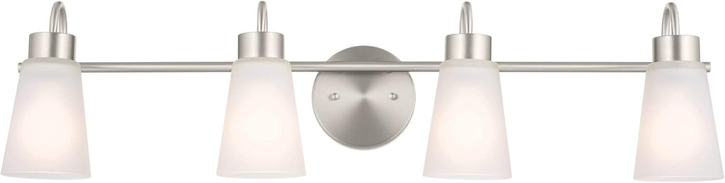 Kichler Erma 4-Light Bathroom Vanity Light Fixture with Satin Etched Glass Shades, Brushed Nickel Wall Mount over Mirror Lighting for Bathroom Vanity (32.5' x 8.5' x 6'), 55127NI