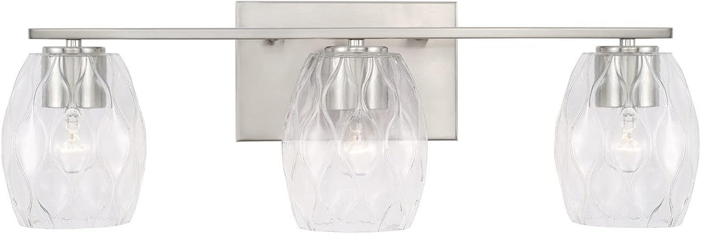 Capital Lighting 145331BN-525 Lucas Transitional Wavy Embossed Glass Vanity Lights for Bathroom, 3-Light 300 Total Watts, 8' H x 24' W, Brushed Nickel