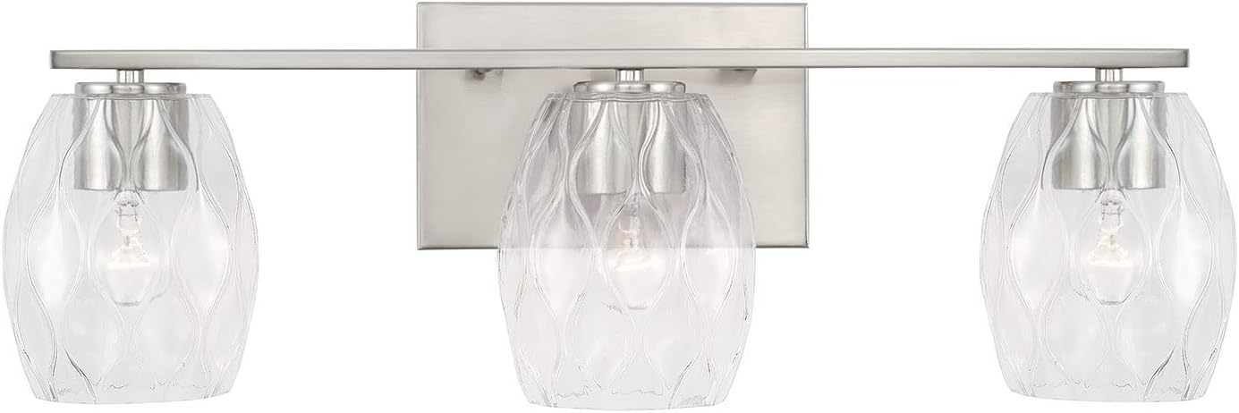 Capital Lighting 145331BN-525 Lucas Transitional Wavy Embossed Glass Vanity Lights for Bathroom, 3-Light 300 Total Watts, 8' H x 24' W, Brushed Nickel