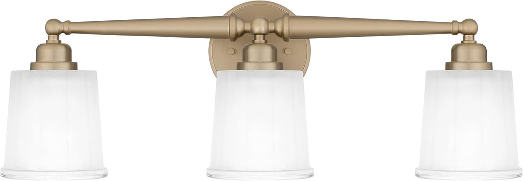 Quoizel Cecilia Bath Vanity Lights, 24 Inch 3-Light Bronze Gold Bathroom Lighting Fixtures Over Mirror, Sandblasted Ribbed Glass Shades, Wall Mount Light for Bathrooms
