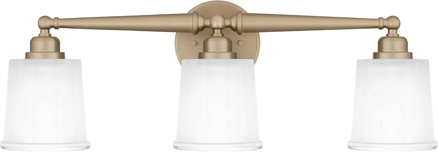 Quoizel Cecilia Bath Vanity Lights, 24 Inch 3-Light Bronze Gold Bathroom Lighting Fixtures Over Mirror, Sandblasted Ribbed Glass Shades, Wall Mount Light for Bathrooms