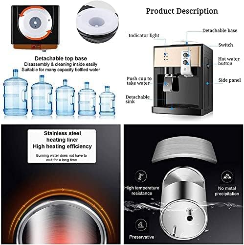 Electric Water Dispenser, Stationary Drinking Fountain Cold And Hot Water Cooler Heater For Home Office Hotel Coffee Tea Bar, One-handed Push Cup, Convenient And Safe Dispenser Water,Gold,Collector88