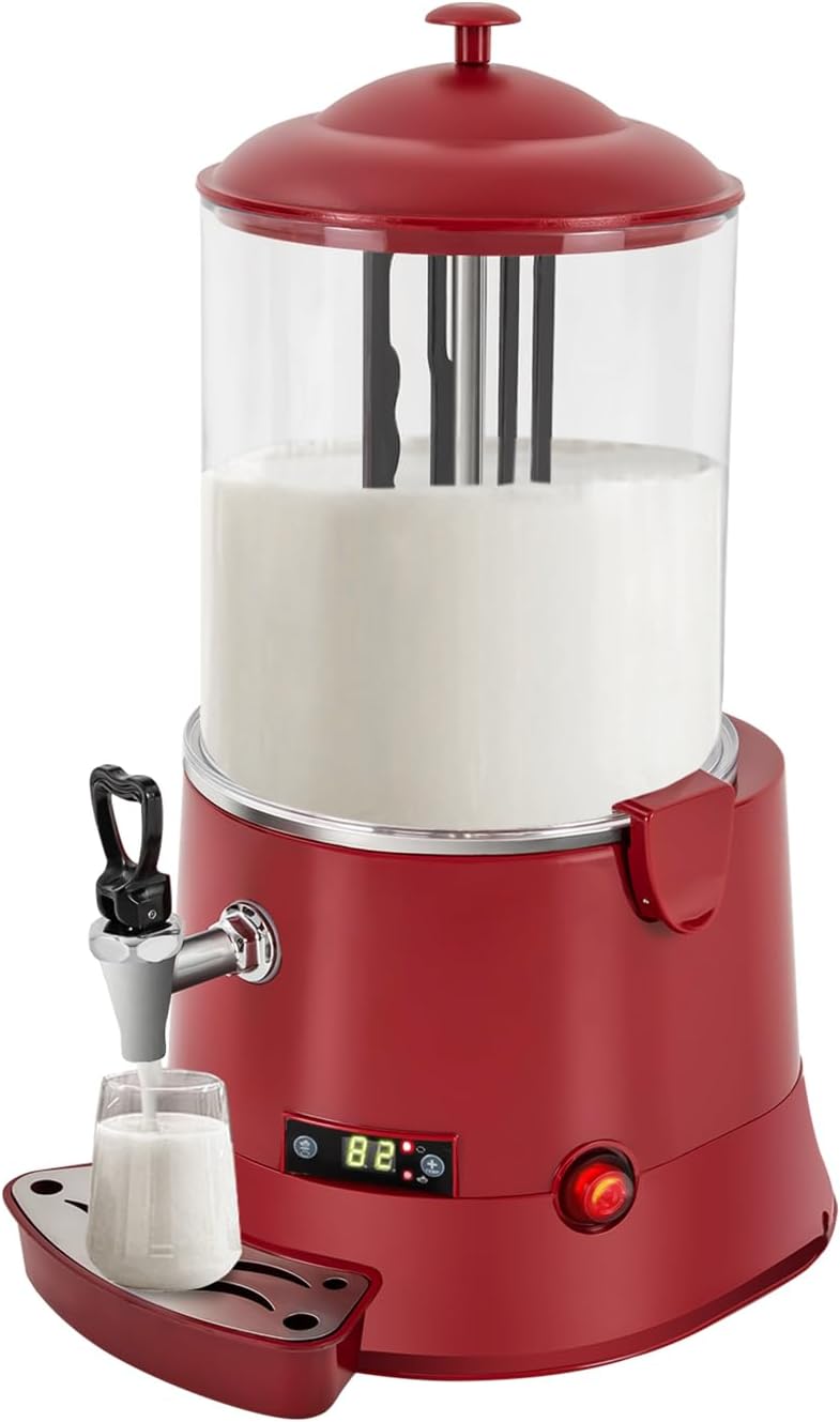Commercial Hot Chocolate Machine 10L/2.64Gal Red Stainless Steel Electric Chocolate Mixing Machine Hot Beverage Warmer Dispenser 86-194℉ Temperature Control for Heating Chocolate Coffee Milk Tea