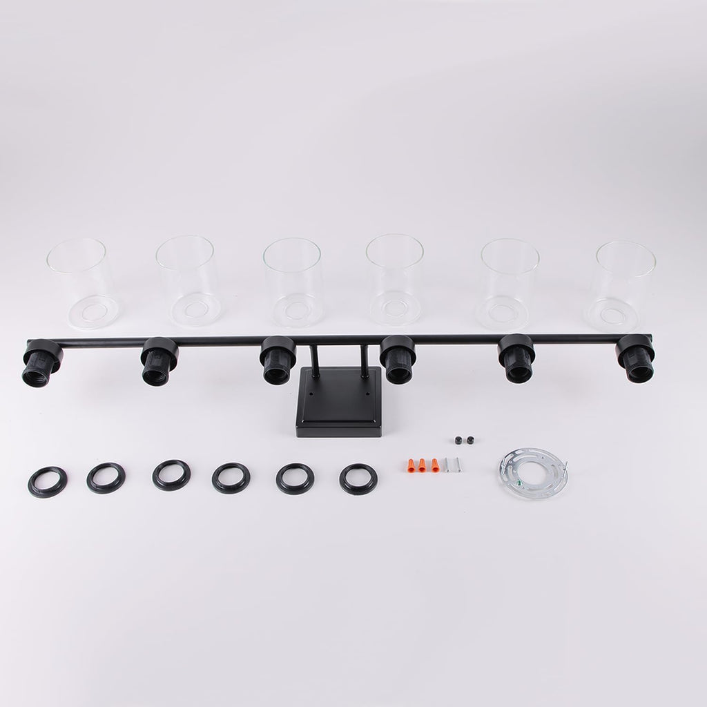 6 Light Bathroom Light Fixtures, 40 Inches Bathroom Lighting Fixtures Over Mirror, Black Vanity Light with Clear Glass Shades