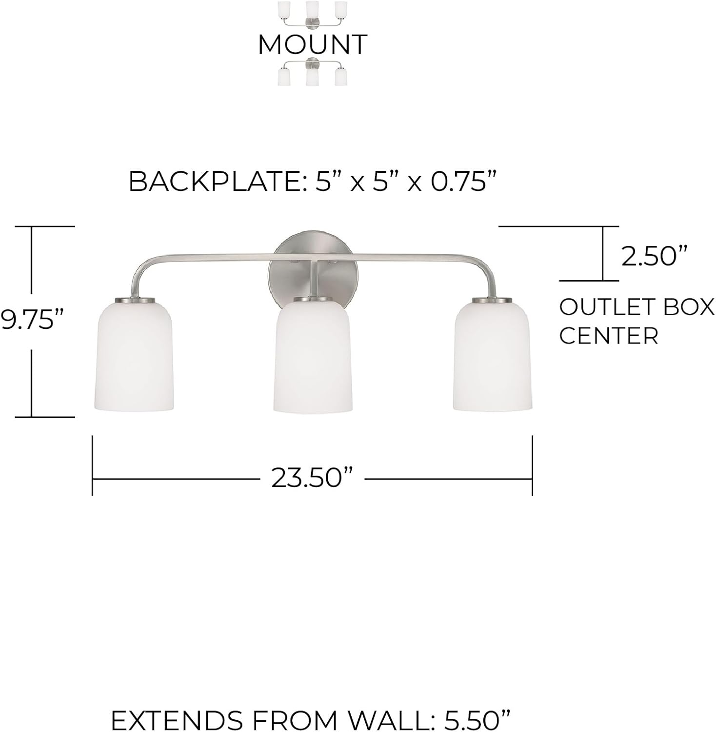 HomePlace by Capital Lighting 148831BN-542 Lawson Transitional Soft White Glass Bell Vanity Light for Bathroom, 3-Light 300 Total Watts, 10' H x 24' W, Brushed/Satin Nickel