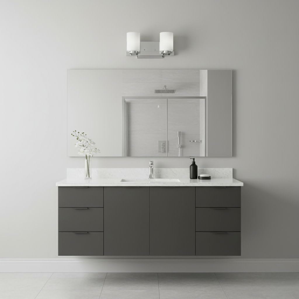 Hinkley Miley Small Two Light Bathroom Vanity Fixture, Cased Opal Glass Shades, Transitional, Chrome