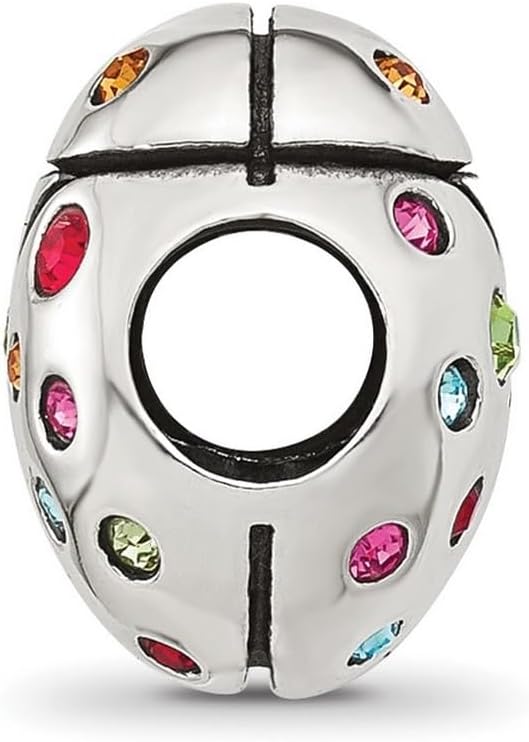 JewelryWeb 9.6mm 925 Sterling Silver Reflections Multi-color Cubic Zirconia Lady Bug Bead Charm Pendant Necklace for Women