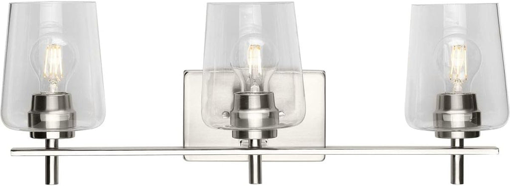 Progress Lighting Calais Collection 3-Light Clear Glass New Traditional Bath Vanity Light Brushed Nickel