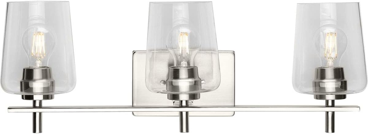 Progress Lighting Calais Collection 3-Light Clear Glass New Traditional Bath Vanity Light Brushed Nickel