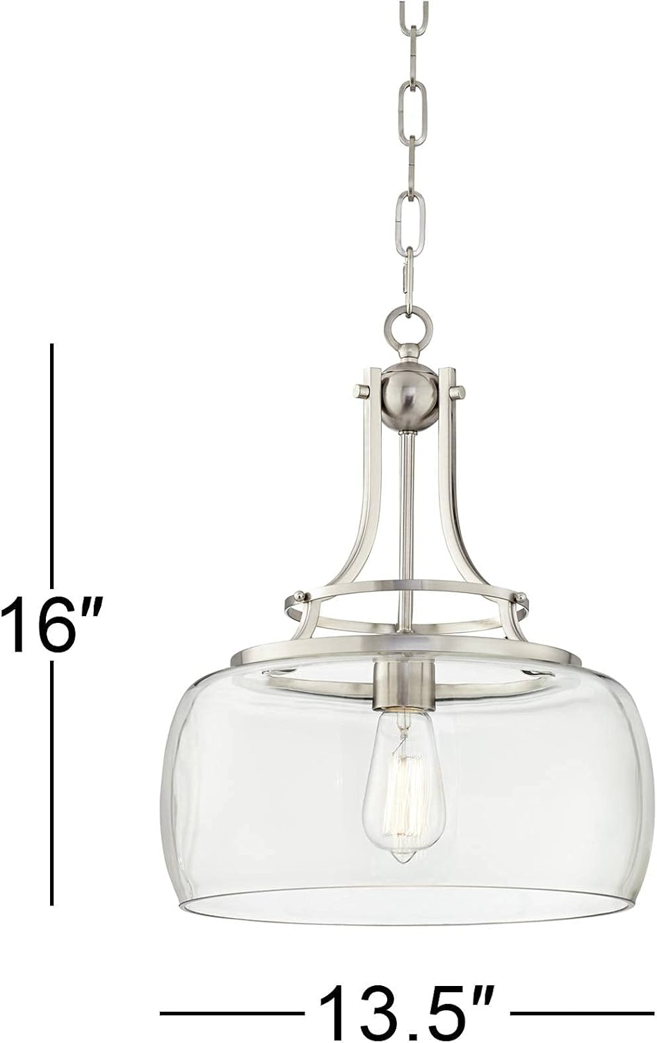 Franklin Iron Works Pendant Light Fixture - Charleston Brushed Nickel, Clear Glass, Farmhouse Pendant Light for Kitchen Islands, Living Rooms, Dining Rooms, and Bedrooms - 13 1/2' Wide, 16' High