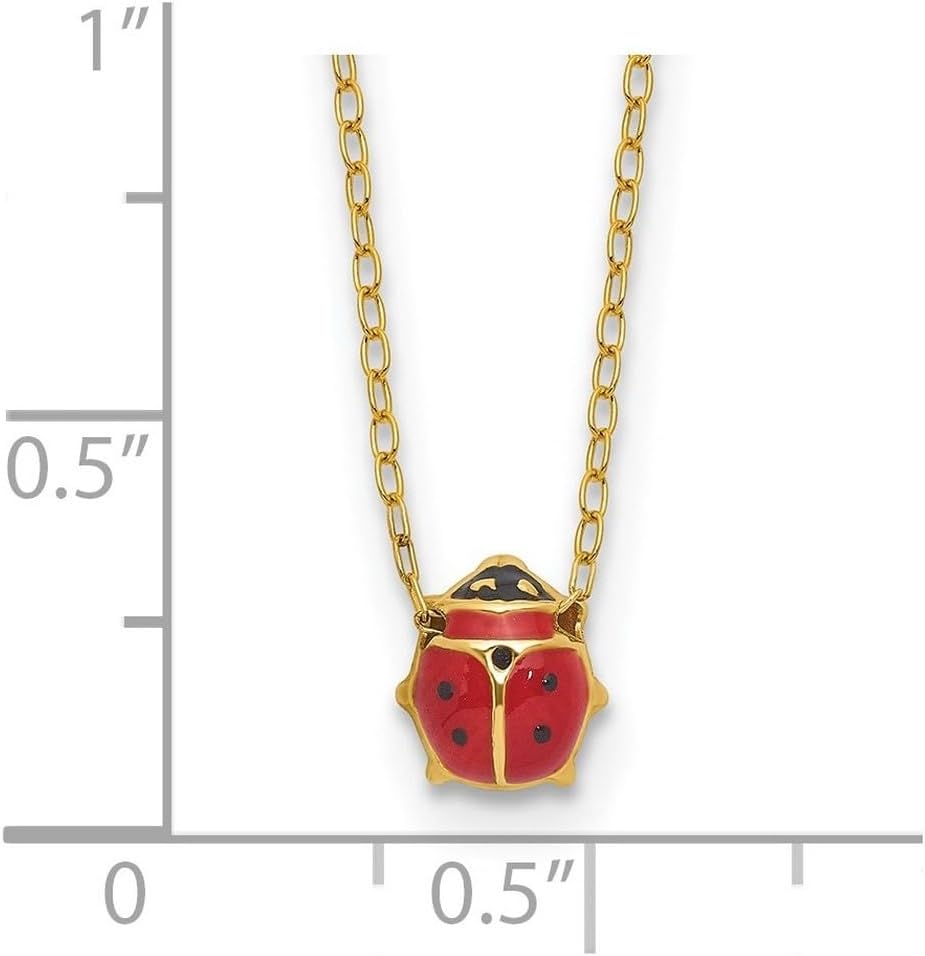 JewelryWeb 14k Yellow Gold Polished Enameled Ladybug Necklace Spring-Ring 6mm Wide Pendant Necklace for Women
