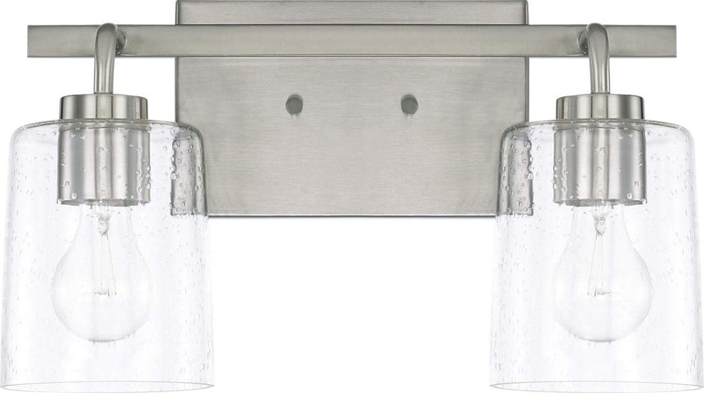 HomePlace Lighting 128521BN-449 Greyson Urban/Industrial Clear Seeded Glass Bathroom Vanity Wall Light, 2-Light 200 Total Watts, 9' H x 15' W, Brushed Nickel