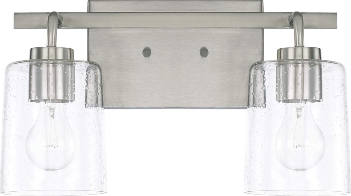 HomePlace Lighting 128521BN-449 Greyson Urban/Industrial Clear Seeded Glass Bathroom Vanity Wall Light, 2-Light 200 Total Watts, 9' H x 15' W, Brushed Nickel