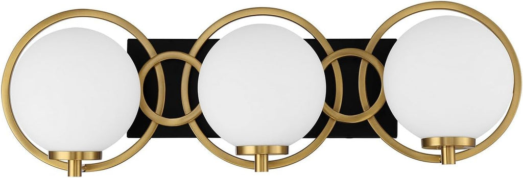 Savoy House 8-6180-3-143 Alhambra Vintage Mid-Century Modern Soft Frosted Glass Orb Bathroom Vanity, 3-Light 180 Total Watts, 8' H x 25' W, Matte Black & Warm Brass