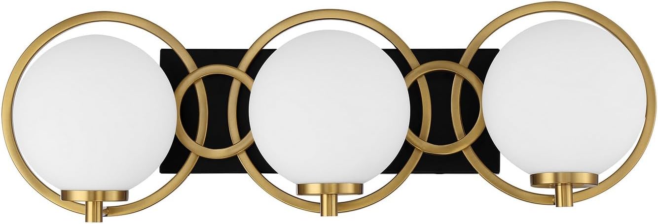 Savoy House 8-6180-3-143 Alhambra Vintage Mid-Century Modern Soft Frosted Glass Orb Bathroom Vanity, 3-Light 180 Total Watts, 8' H x 25' W, Matte Black & Warm Brass