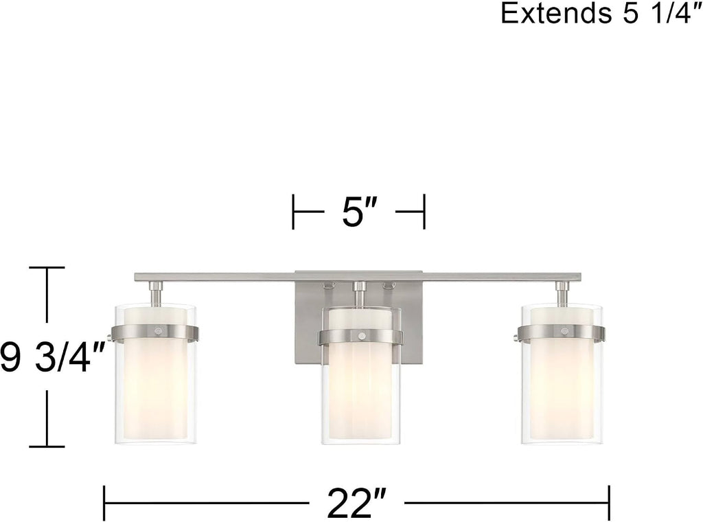 Possini Euro Design Kazran Modern Wall Light Brushed Nickel Slender Hardwire 21 1/4' 3-Light Fixture Frosted White Glass Shade for Bedroom Bathroom Bedside Vanity Living Room Mirror Hallway Dining