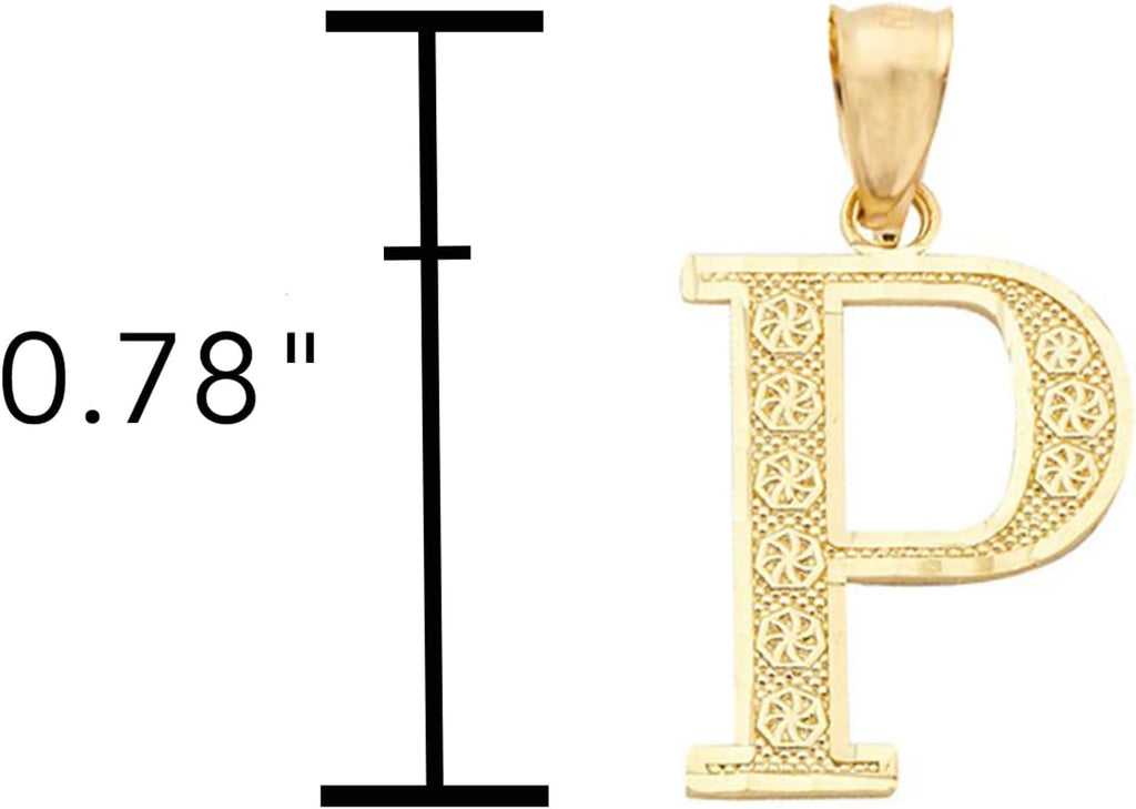 LoveBling 10K Yellow Gold Diamond Cut A to Z Alphabet Initial Letter Charm Necklace Pendant (Small Size)