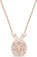 AFFY 1/10 Carat Round Cut Natural Diamond Ladybug Pendant Necklace With Bezel Setting In 14K Gold Over Sterling Silver (I2-I3 Clarity, I-J Color)