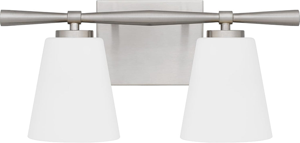 Quoizel Brindley Bath Vanity Lights, 16 Inch 2-Light Brushed Nickel Transitional Bathroom Lighting Fixtures Over Mirror, Opal Etched Glass Shades, Wall Mount Light for Bathroom
