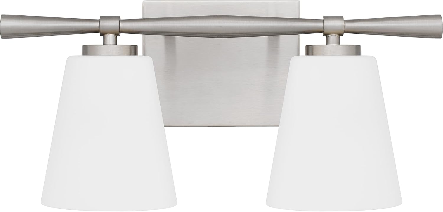 Quoizel Brindley Bath Vanity Lights, 16 Inch 2-Light Brushed Nickel Transitional Bathroom Lighting Fixtures Over Mirror, Opal Etched Glass Shades, Wall Mount Light for Bathroom