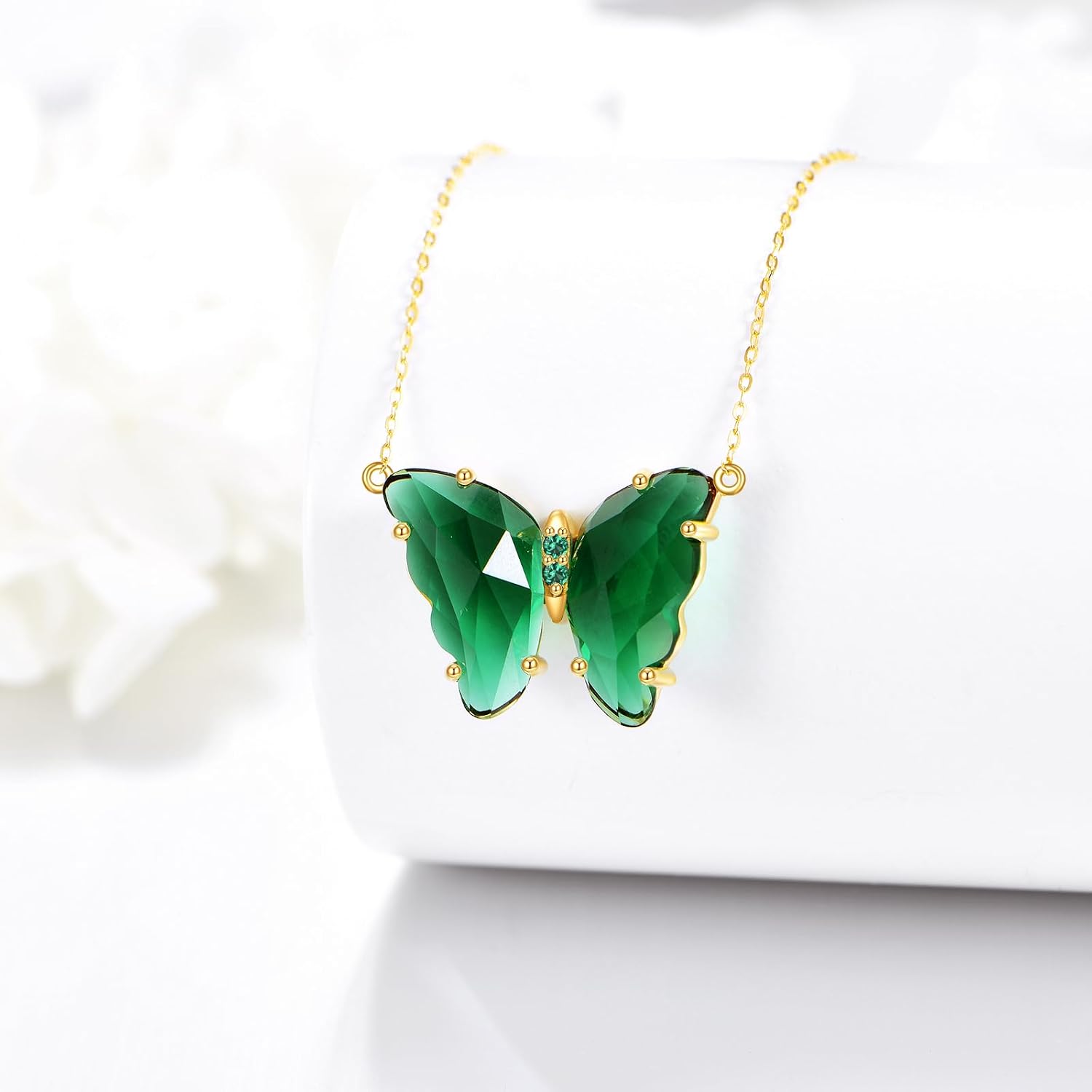 DOVRAN Real Solid Gold Birthstone Butterfly/Dragonfly/Bee/Hummingbird Necklace for Women Yellow Gold Animal Pendant for Christmas Dainty Jewelry Birthday Gifts for Mom Wife