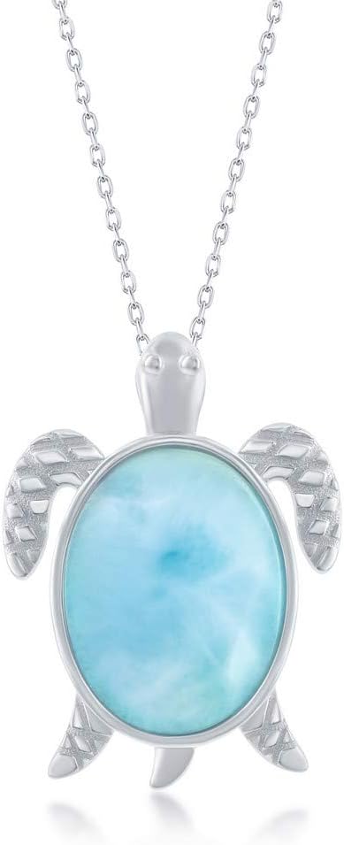 Natural Larimar Necklace in Silver - Starfish Seahorse Anchor - Natural Larimar Jewelry - Beautiful Blue Larimar Stones - Larimar Gemstone Necklaces for Women