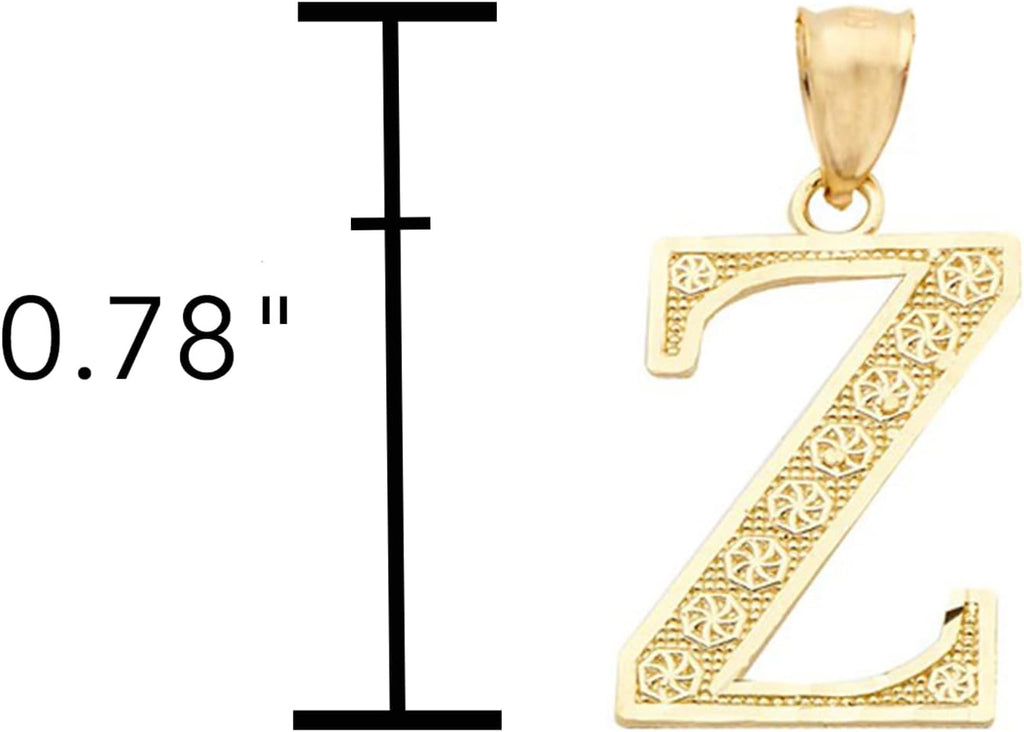 LoveBling 10K Yellow Gold Diamond Cut A to Z Alphabet Initial Letter Charm Necklace Pendant (Small Size)