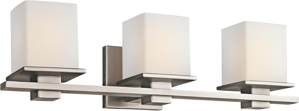 Kichler Tully 24' Vanity Light in Antique Pewter, 3-Light Modern Bathroom Light with Satin Etched Cased Opal Glass, (24' W x 6.5' H), 45151AP