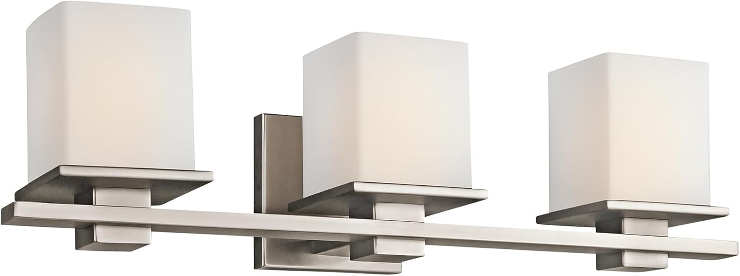 Kichler Tully 24' Vanity Light in Antique Pewter, 3-Light Modern Bathroom Light with Satin Etched Cased Opal Glass, (24' W x 6.5' H), 45151AP