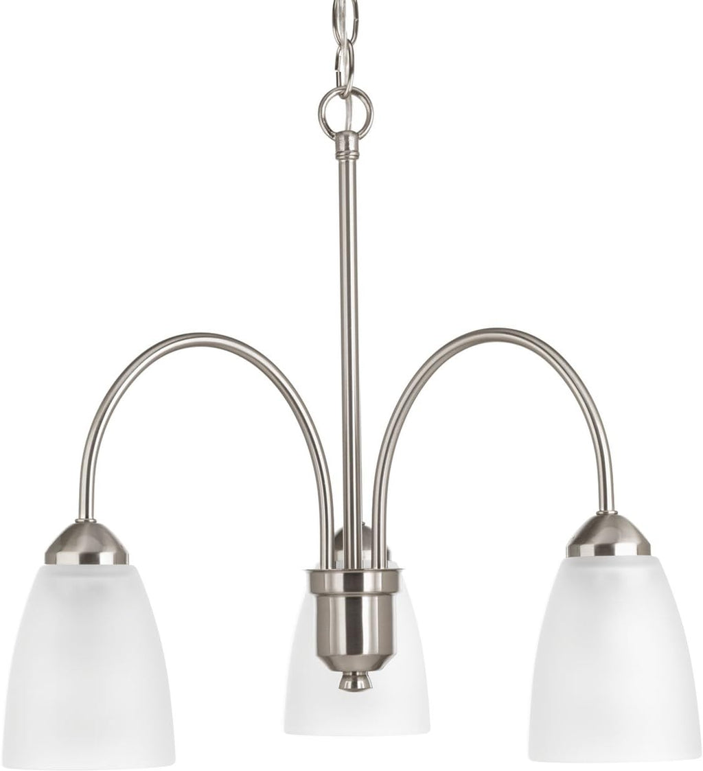 Progress Lighting Gather Collection 3-Light Etched Glass Traditional Chandelier Light Brushed Nickel