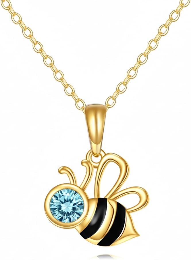 DOVRAN Real Solid Gold Birthstone Butterfly/Dragonfly/Bee/Hummingbird Necklace for Women Yellow Gold Animal Pendant for Christmas Dainty Jewelry Birthday Gifts for Mom Wife