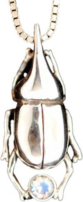 Bug Jewelry Sterling Silver Rhinoceros Beetle Pendant with Gemstone