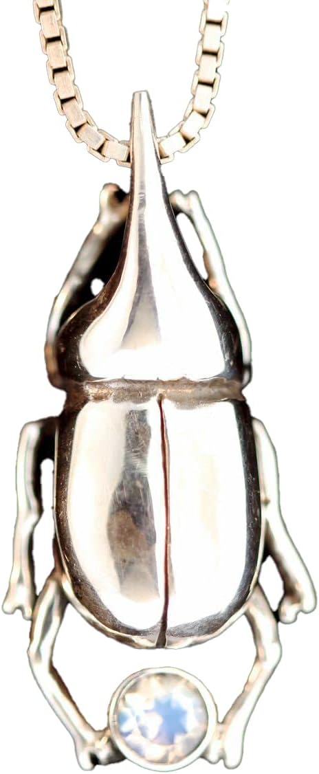 Bug Jewelry Sterling Silver Rhinoceros Beetle Pendant with Gemstone