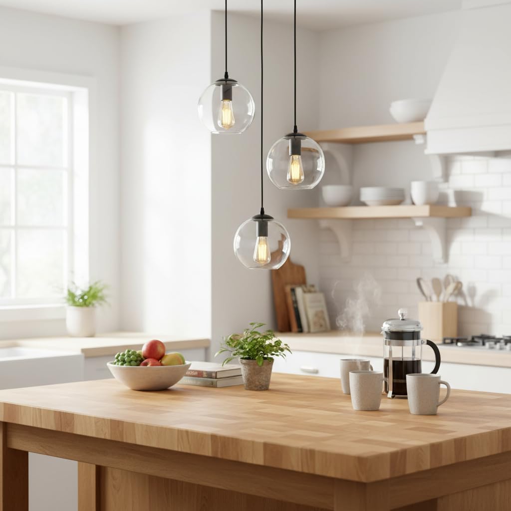 Globe Pendant Light, Modern Hanging Lighting Fixture, Classic Cluster Chandelier with Clear Glass Shades(Black, 3 Lights, 11.8 Inch)
