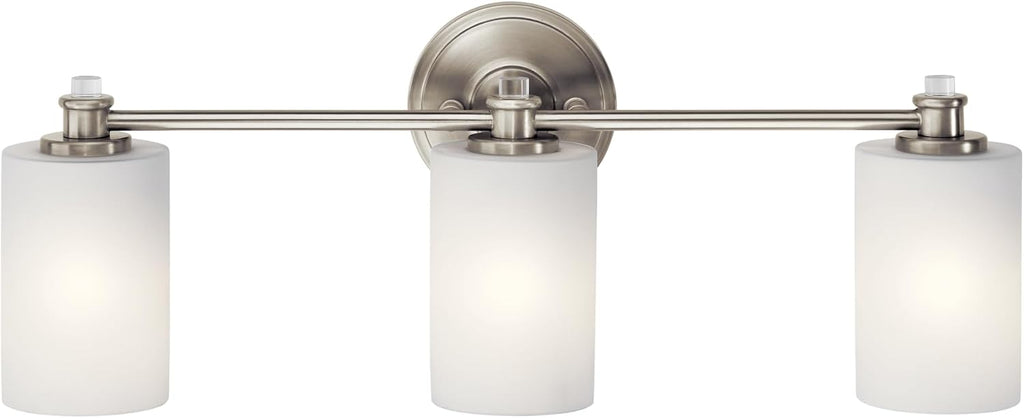 Kichler Joelson 24' 3 Light Vanity Light with Satin Etched Cased Opal and Clear Glass Accent Glass in Brushed Nickel