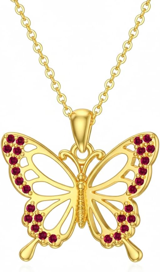 DOVRAN Real Solid Gold Birthstone Butterfly/Dragonfly/Bee/Hummingbird Necklace for Women Yellow Gold Animal Pendant for Christmas Dainty Jewelry Birthday Gifts for Mom Wife