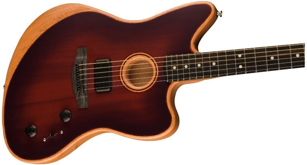Fender American Acoustasonic Jazzmaster All-Mahogany Acoustic Electric Guitar, Bourbon Burst, Ebony Fingerboard, with Gig Bag