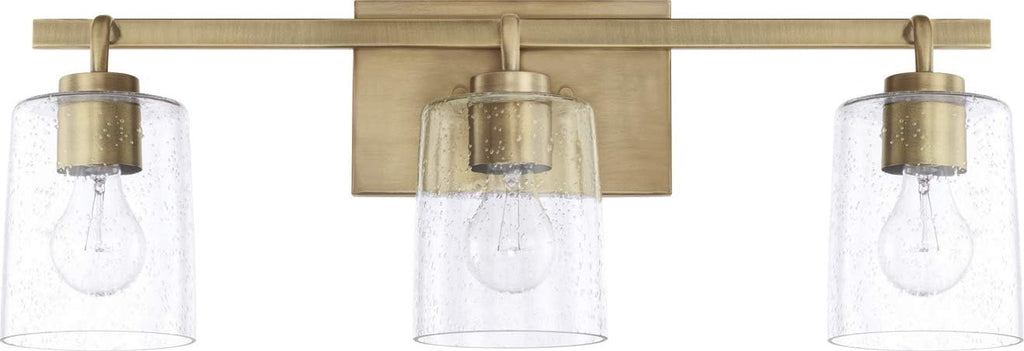 HomePlace Lighting 128531AD-449 Greyson Urban/Industrial Clear Seeded Glass Bathroom Vanity Wall Light, 3-Light 300 Total Watts, 9' H x 25' W, Aged Brass