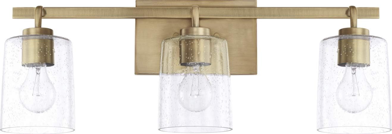 HomePlace Lighting 128531AD-449 Greyson Urban/Industrial Clear Seeded Glass Bathroom Vanity Wall Light, 3-Light 300 Total Watts, 9' H x 25' W, Aged Brass