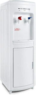 White Modern Top Loading Water Cooler Dispenser Freestanding 5 Gallon Cold Hot with Storage Cabinet Home Electric Countertop Office Plastic Stainless Steel 11.22'L x 11.42'W x 32.28'H