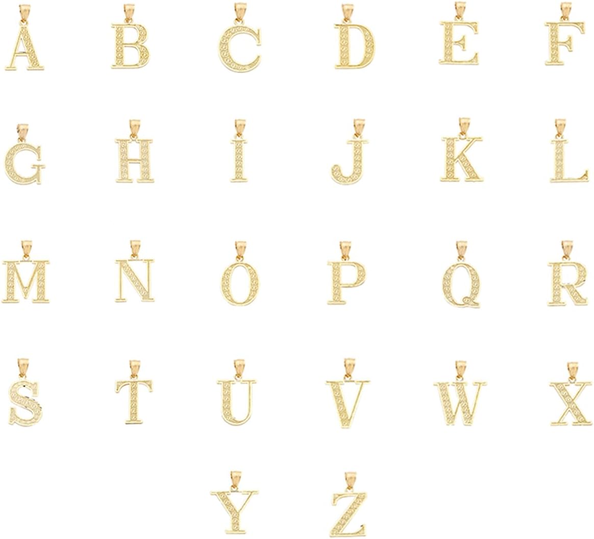 LoveBling 10K Yellow Gold Diamond Cut A to Z Alphabet Initial Letter Charm Necklace Pendant (Small Size)