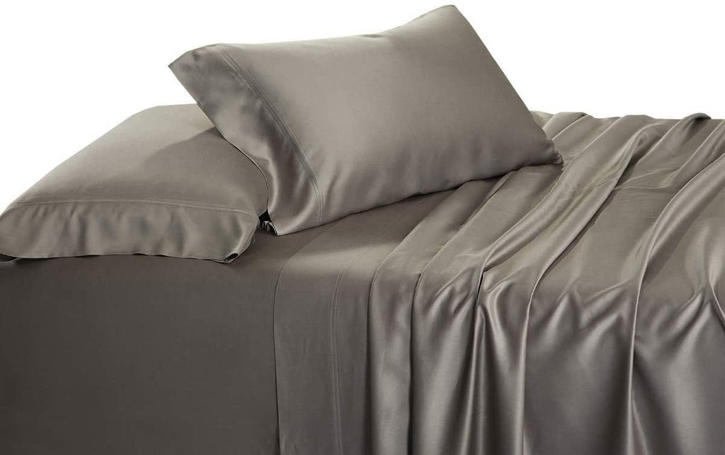 Solid 600-Thread-Count, Viscose Derived from Bamboo, Super Soft and Cool Bed Sheets Set (Twin Extra Long-XL, Grey)