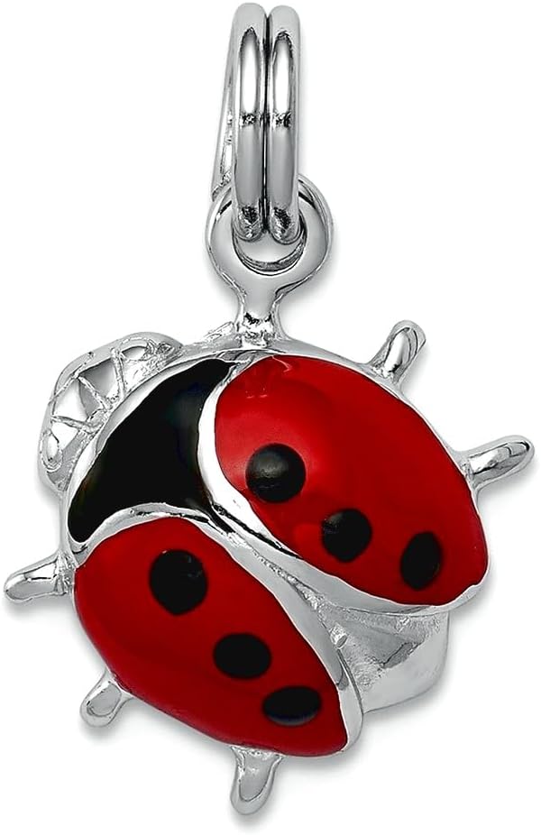 JewelryWeb 925 Sterling Silver Solid Enameled Red Ladybug Charm 12x9mm Wide Pendant Necklace for Women