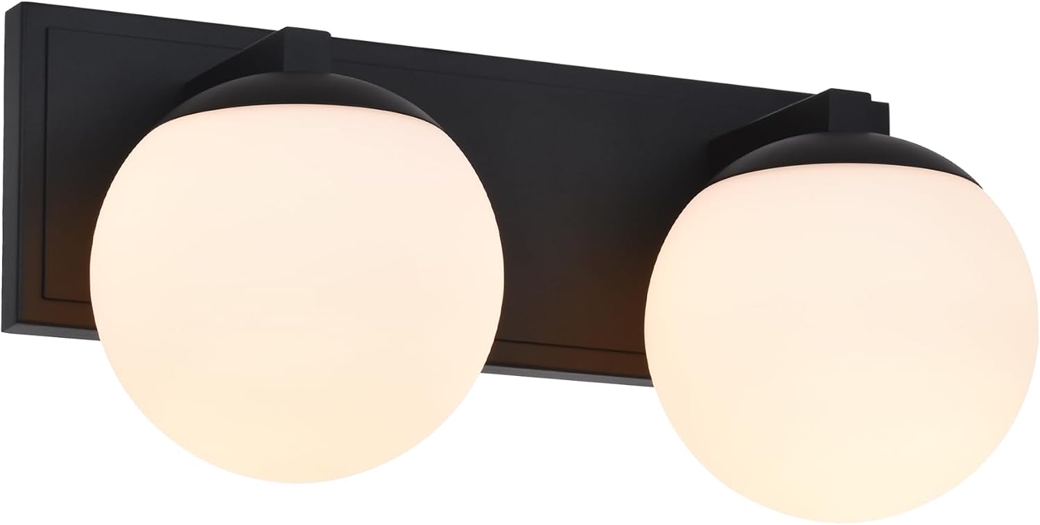 Black Bathroom Vanity Light Fixtures, 2-Light Globe Bathroom Lighting Fixtures Over Mirror, Modern Wall Lights for Living Room, Long Backplate, Standard E26 Base, Textured Black