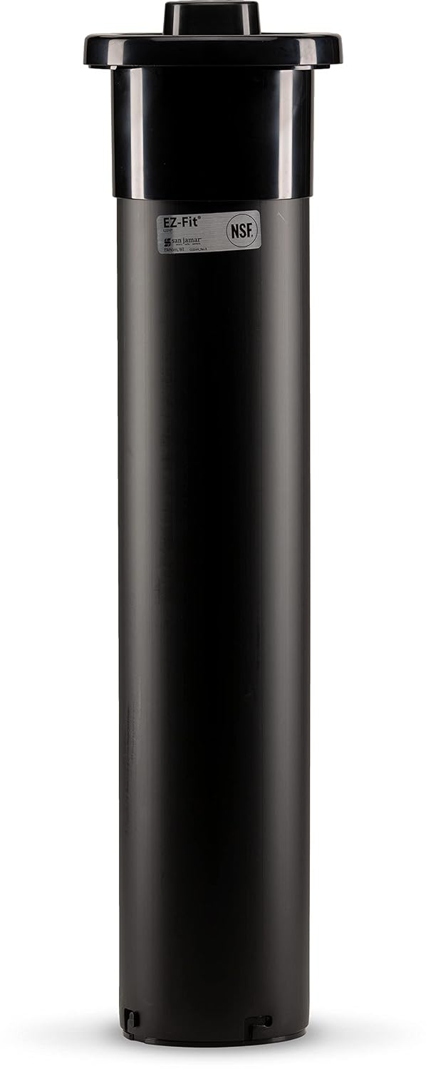 San Jamar Ez-Fit Hot Lid Dispenser In-Counter Dispenser with Interchangeable Rubber Gaskets for Restaurants, Cafeterias, and Fast Food, Plastic, 4.75 x 23.25 x 4.75, Black