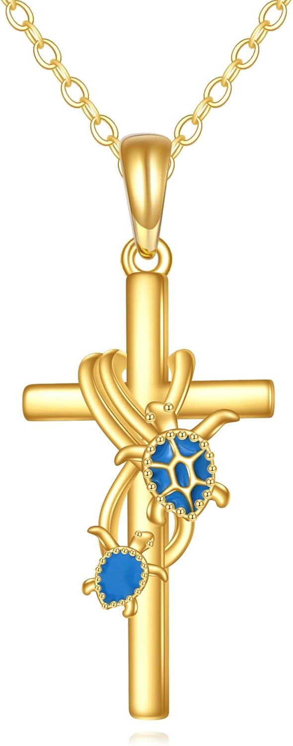 KECHO 14k Real Gold Cross Jewelry Gifts for Mother Grandma Sister Cross Pendant Necklace for Women