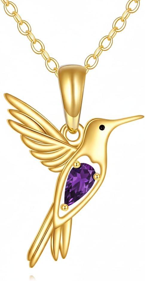 DOVRAN Real Solid Gold Birthstone Butterfly/Dragonfly/Bee/Hummingbird Necklace for Women Yellow Gold Animal Pendant for Christmas Dainty Jewelry Birthday Gifts for Mom Wife